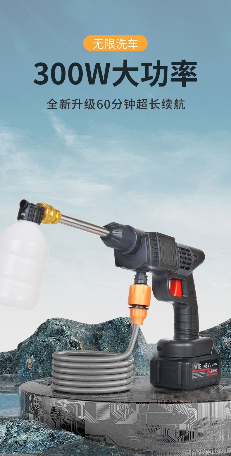 Cross-Border New Wireless Home Car Washing Machine Portable Powerful Water Spray Gun Rechargeable Lithium Battery Car Washing High-Pressure Water Gun