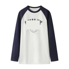 现货2025冬新款宽松撞色拼接字母笑脸印花T恤MBE4TEE004