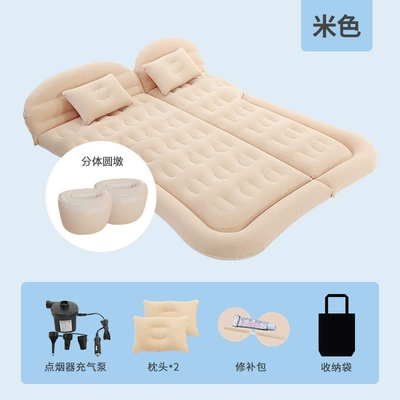 Folding Bed Inflatable Mattress, Vehicle-mounted inflatable bed - dual-purpose-trunk-and-rear-seat-suv-honeycomb-model-flocking-rice-with-on-board-electric-pump-a-pair-of-split-round-piers