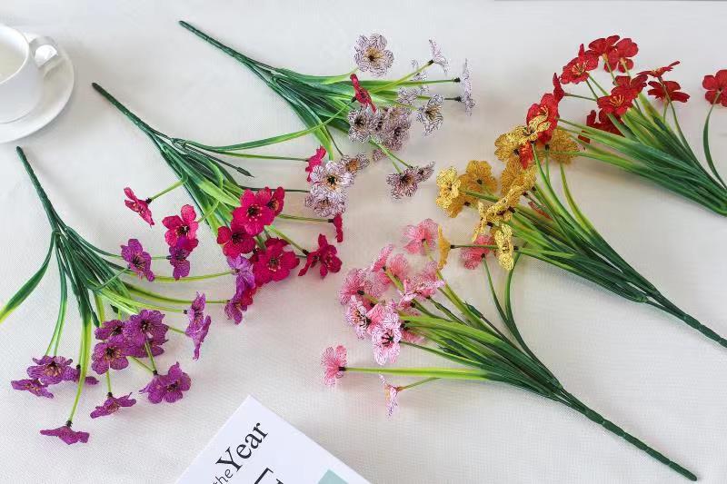 Planta verde artificial de cinco cabezas de primavera hierba Violeta artificial flor artificial decoración de flores de plástico boda Hotel Oficina