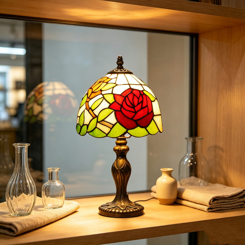 Tiffany small table lamp, European retro style pastoral night light, decorative table lamp for study and living room Tiffany small table lamp, European retro style pastoral night light, decorative table lamp for study and living room