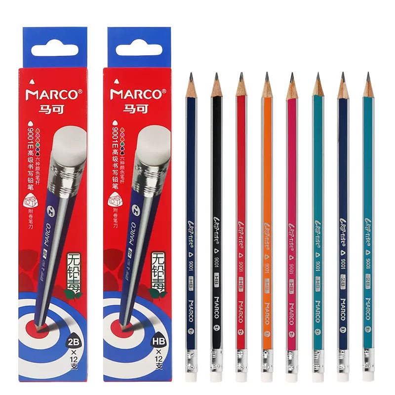MARCO 9001E triángulo varilla de goma cabeza HB/2B fácil mantener la postura positiva estudiante lápiz