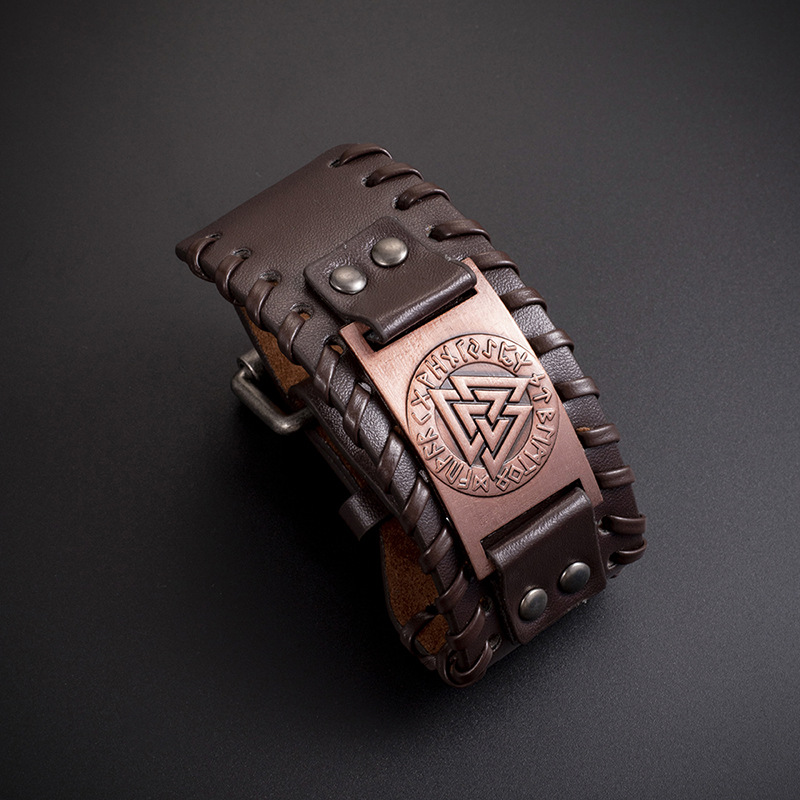 Fashion Viking Totem Triangle Energy Leather Woven Bracelet