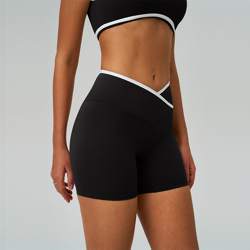 Pantalones cortos de yoga de cintura alta cruzada transfronteriza, desnudos apretados, pantalones cortos deportivos de alta cadera, pantalones de fitness de mujer, 8843