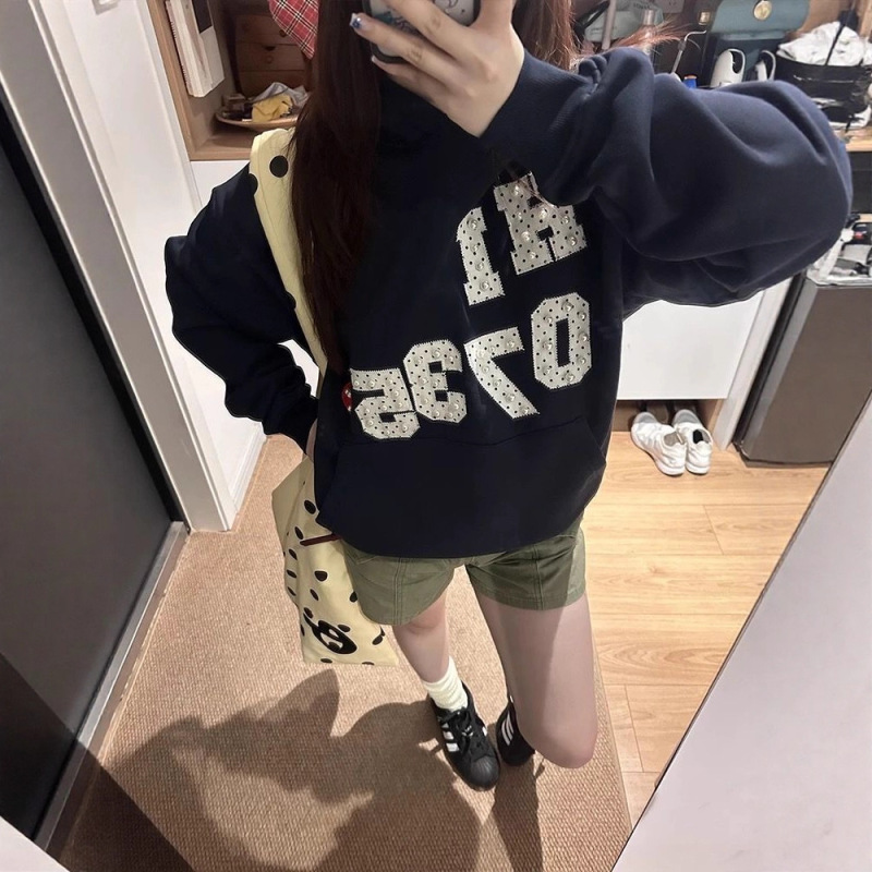 美式复古波点字母连帽长袖卫衣女2025春秋季新松弛感百搭别致外套|undefined
