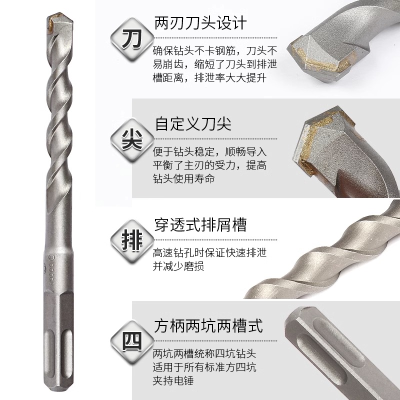 9P1E四坑1系电锤钻头SDS-plus圆柄可穿墙钢筋混凝土冲击
