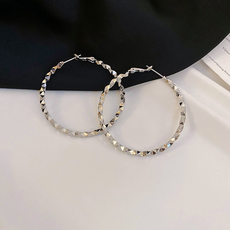 Pendientes geométricos con anillo de metal con aguja de plata, diseño minimalista de nicho, orejas de todo fósforo, pendientes de viaje de viento frío europeo y americano, mujeres