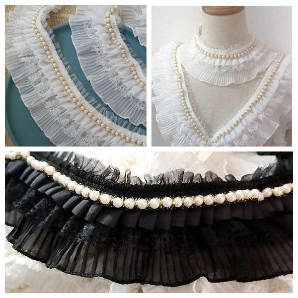 欧润珍珠蕾丝花边木耳皱褶雪纺边手工DIY娃衣洛丽塔裙摆领子辅料 