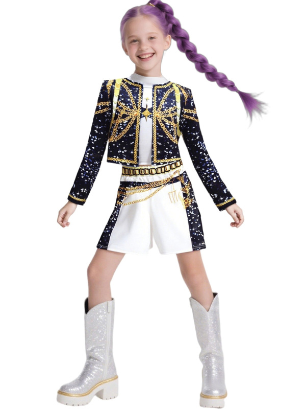 2025亚马逊新款女孩猎魔女团服装搭配流行歌手3D印花女装童装套装|undefined