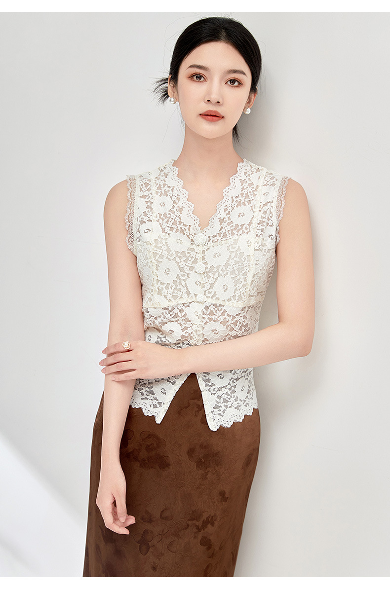 Áo hai dây ren cổ chữ V co giãn đa năng mặc trong hoặc ngoài mùa hè — Màu đen chi tiết 8
