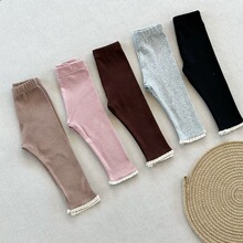 女宝春秋打底裤高弹外穿新款秋装婴儿女童花边裤子针织罗纹小脚裤