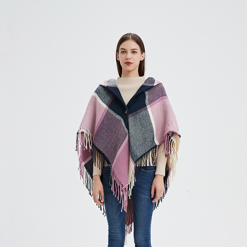 Amazon AliExpress New Tibetan Travel Geometric Line Beige Warm All-Match Split Shawl Cape