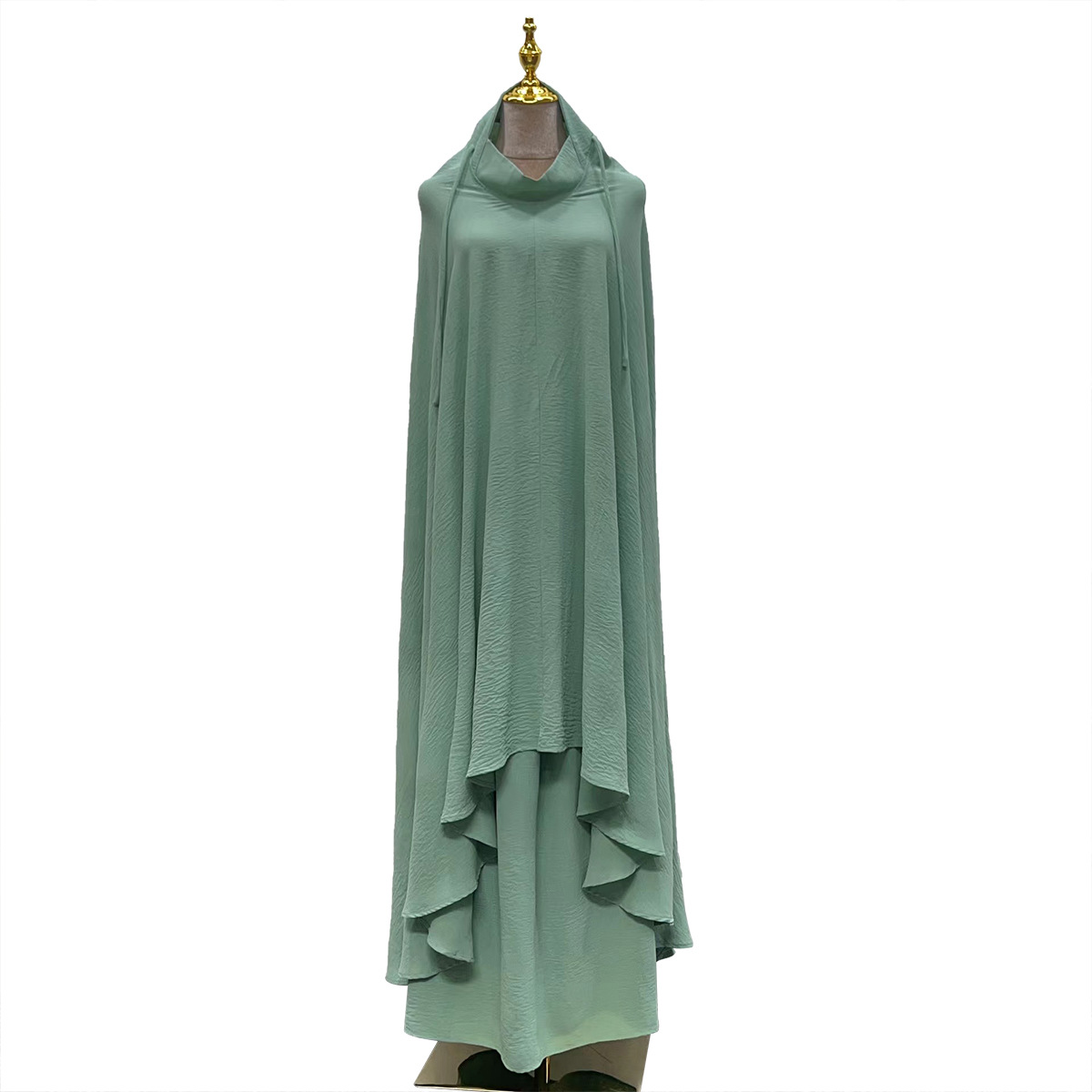 Moslimjurk voor dames, tweedelig setje met fris golvend patroon, losse casual polyester jurk_voghion.com