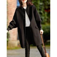 黑色毛呢外套女秋季新款洋气中长款修身显瘦休闲百搭呢子大衣氨纶