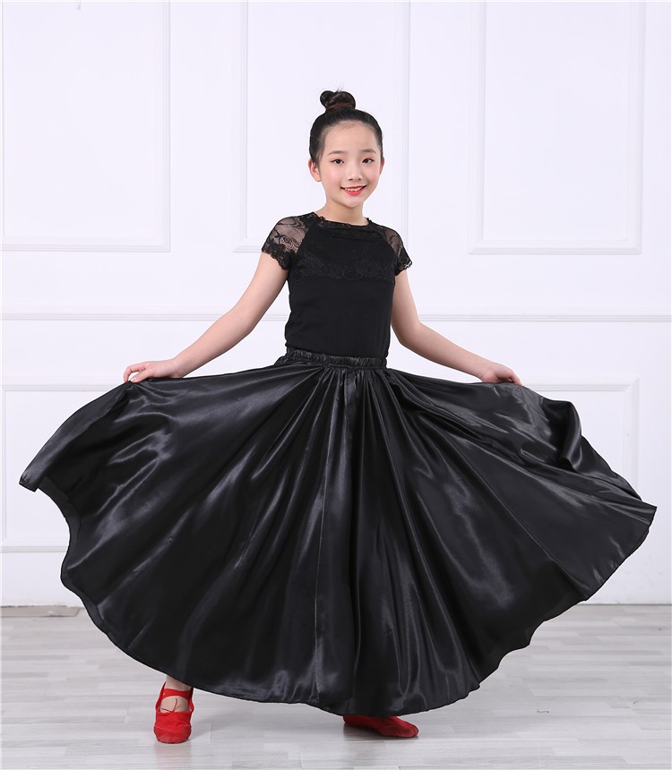 Ropa de rendimiento de media longitud para niños Falda de corrida de toros española Falda de baile grande falda de swing grande para niña abriendo danza ropa de baile para niños