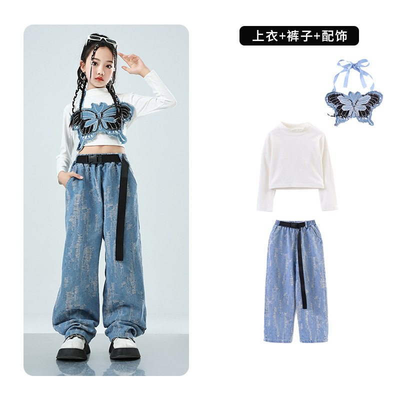 子供の街のダンスの公演服の男女の子供のカウボーイのスーツのジャズのダンスのhiphopの舞台のショーのファッションの服の長袖