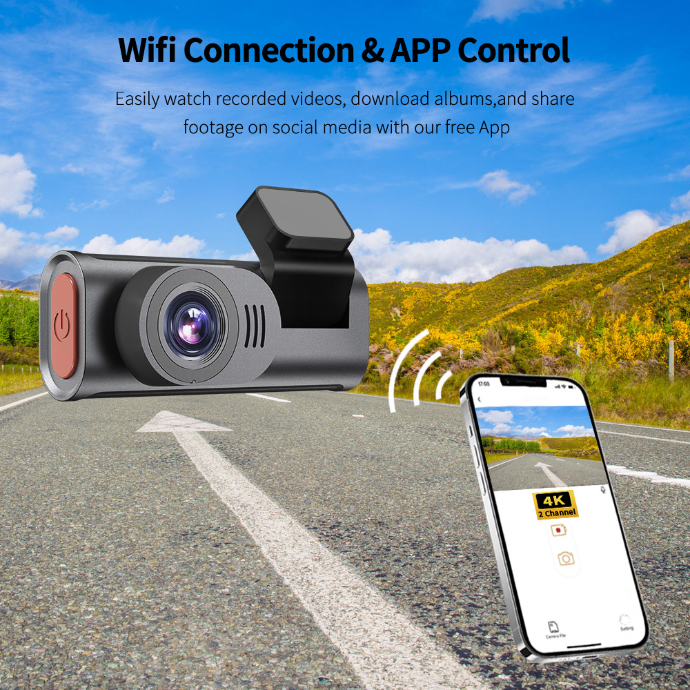 4Kgps Dash Cam with Front and Rear Dual Recording, Wifi Parking Monitoring, Dual-Lens Ultra-Clear Wide-Angle Car Camera
