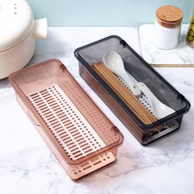 家用厨房透明筷子筒餐具筷子收纳盒沥水加长款家用防尘塑料筷子盒