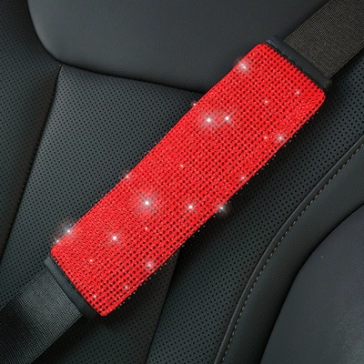 Rhinestone Safety Belt Protector, Seat belt shoulder pad - all-red-diamonds-1-pack