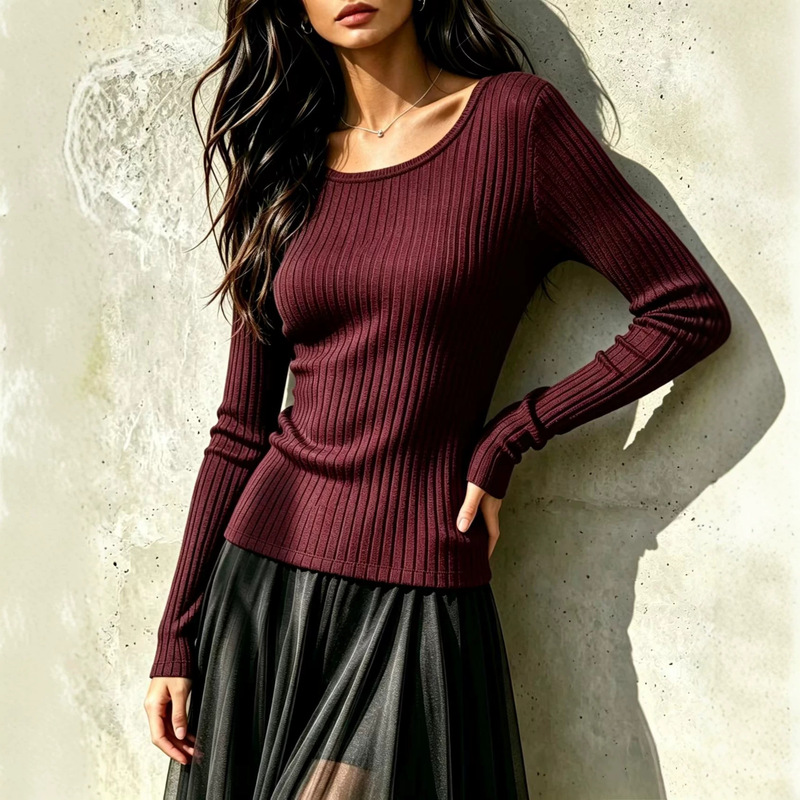 Cross-border low-neck fitted knit base layer for women, new autumn/winter sweater, slim-fit, Korean style, solid color, square neckline top