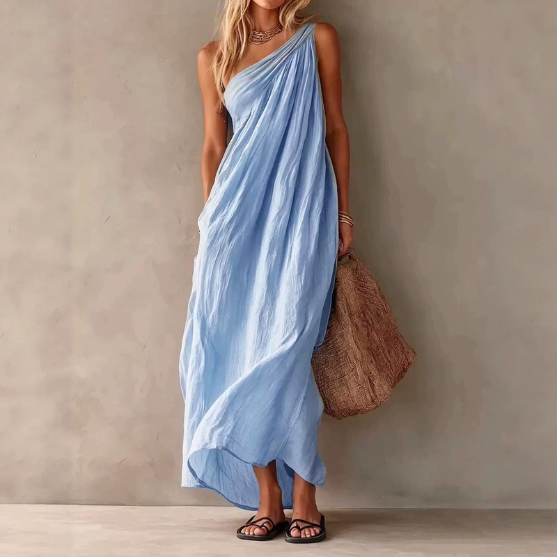 2026 European and American Cross-Border Independent Foreign Trade Summer Fashion Elegant One-Shoulder Sleeveless Exquisite Long Dress Women's Clothing 2026 European and American Cross-Border Independent Foreign Trade Summer Fashion Elegant One-Shoulder Sleeveless Exquisite Long Dress Women's Clothing