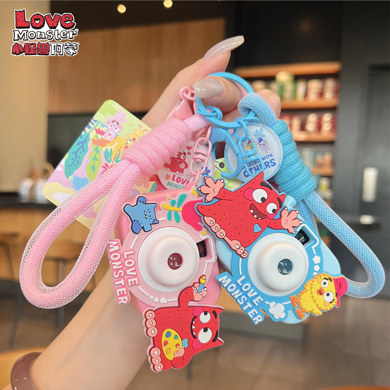 Authentic Cartoon Disney Little Monster Amon Projection Camera Keychain Pendant Cute Bag Keychain Small Gift