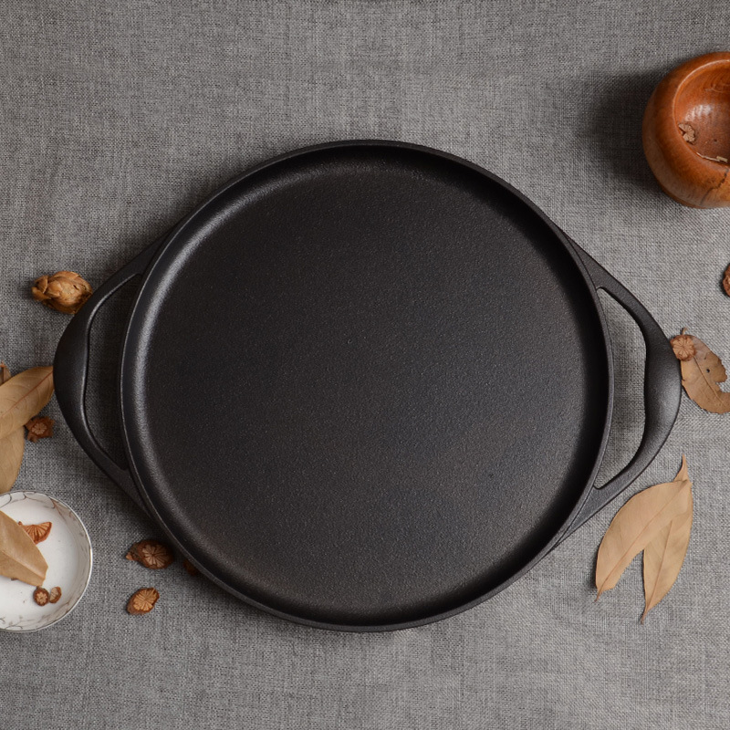 Engrosado de doble oreja de hierro fundido sartén antiadherente hogar comercial palillos de gas panqueque sartén