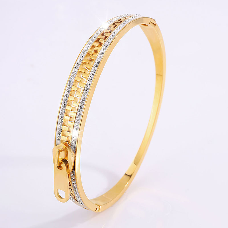 1 Piece Quantity Casual Occasion 304 Stainless Steel Material Geometric Pattern PVD Coated Real Gold Plated Geometric Stainless Steel Simple Style Waterproof Non Tarnish Titanium Steel Bangle