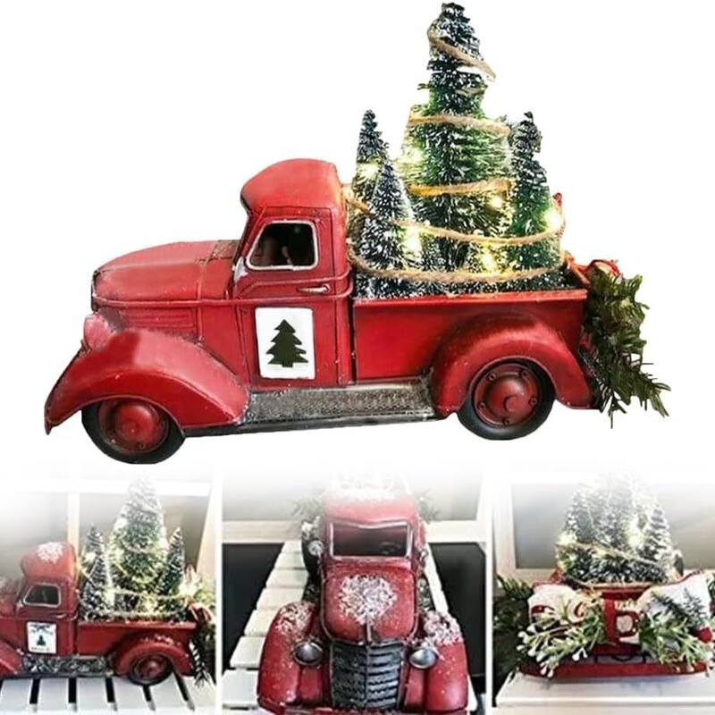 2023国境を越えたクリスマスの赤い装飾トラックledランプ付きレトロな装飾品クリスマス装飾品|undefined