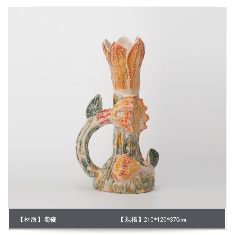 中世スタイルのセラミックフラワー花瓶装飾アートB&Bモデルルームゲストテーブルハイエンドフラワーアレンジメント装飾|undefined