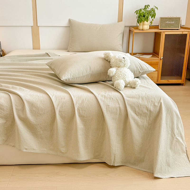 Sábana de algodón lavado de algodón de una sola pieza de algodón 100 dormitorio de estudiantes edredón de celosía individual funda de almohada de tres piezas 3