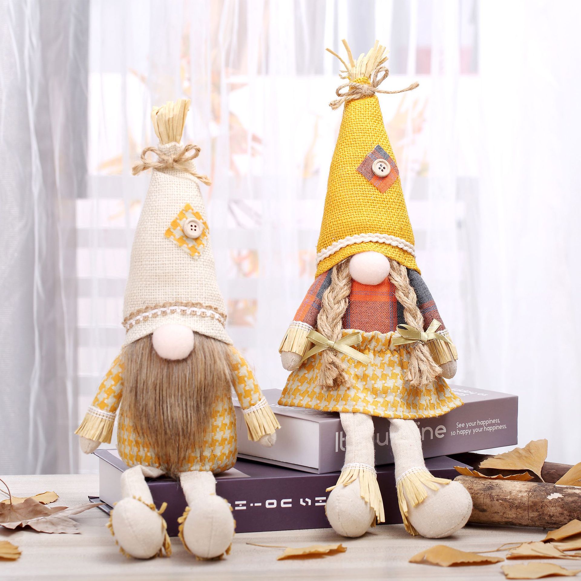 2023跨境新品豐收楓葉聖誕魯道夫感恩節無臉娃娃稻草侏儒公仔擺件