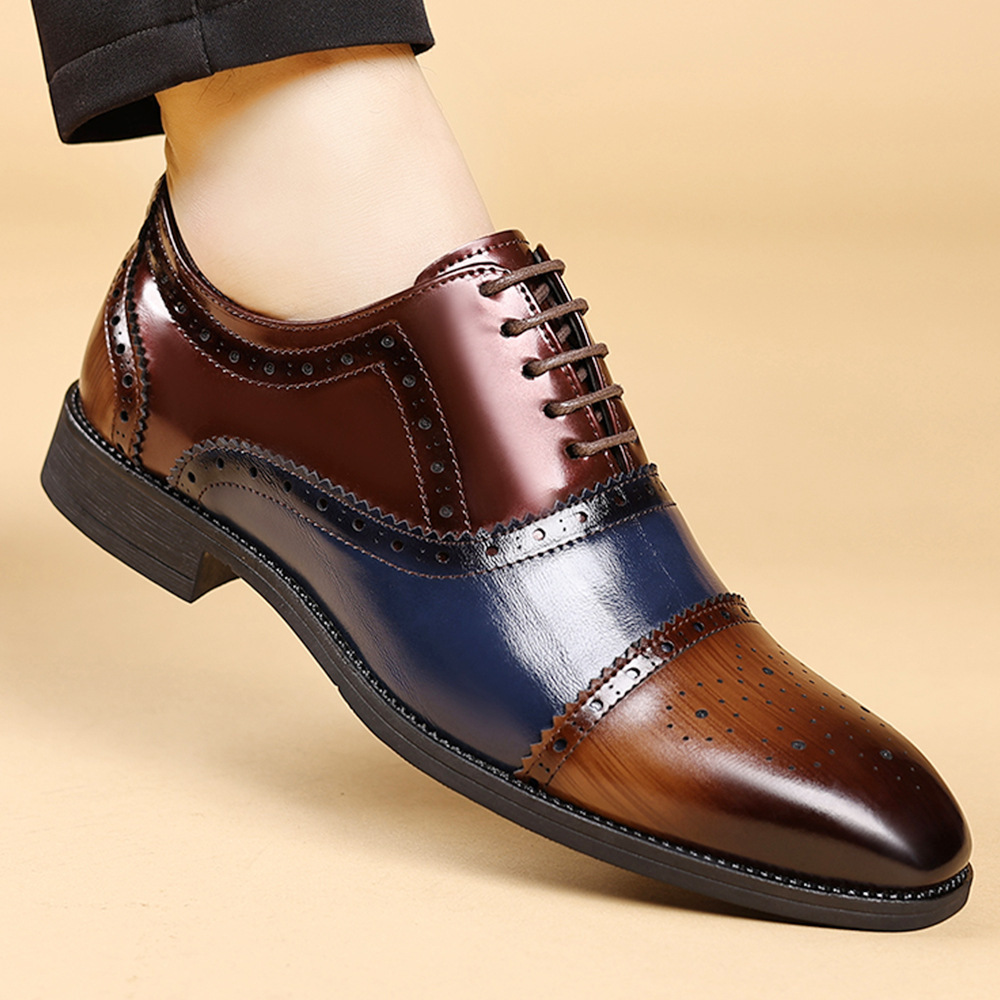 Men's British Style Square Toe Lace-up Brogue Leather Casual Shoes_voghion.com