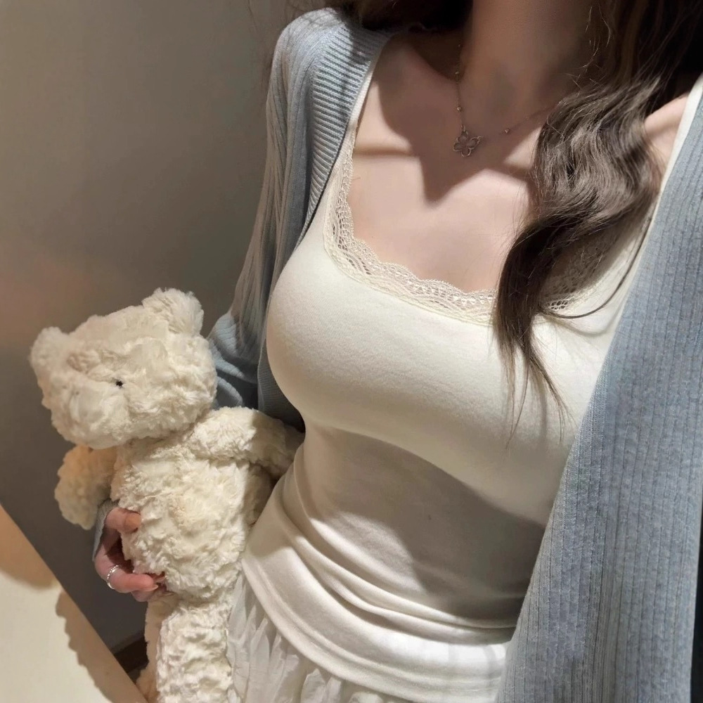 Pure Desire Lace Brushed Camisole Women's Autumn and Winter with Breast Pad Expansion to Show Breasts Warm Outer Wear Inner Tube Top