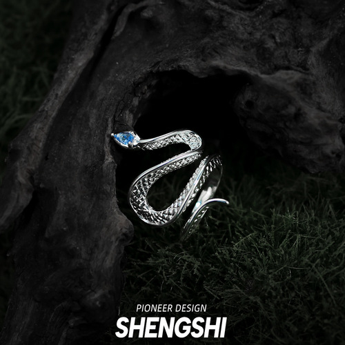 European and American niche snake-shaped ring best-selling versatile fashion cross-border simple design internet celebrity temperament topaz ring for women