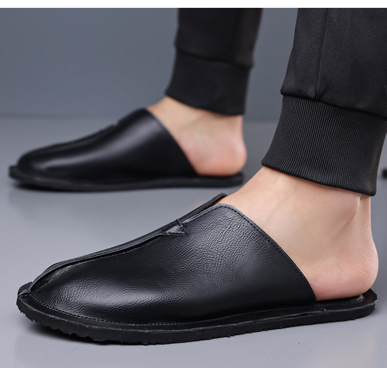 Dép lê nam cỡ lớn bít mũi phong cách retro dễ phối đồ, đế bằng thoáng khí — Màu nâu, màu đen chi tiết 18