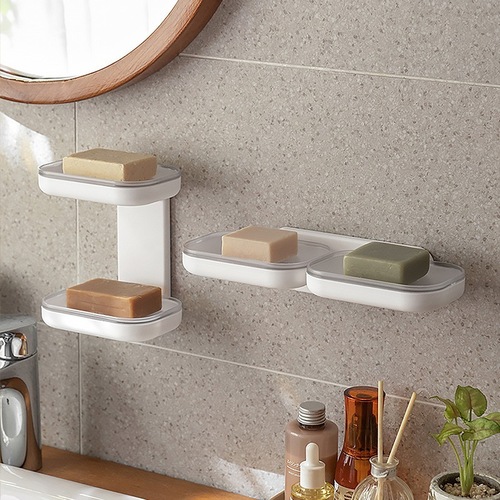 Wall-mounted draining soap box with drain tray, punch-free suction cup, double-layer draining toilet, bathroom soap storage rack