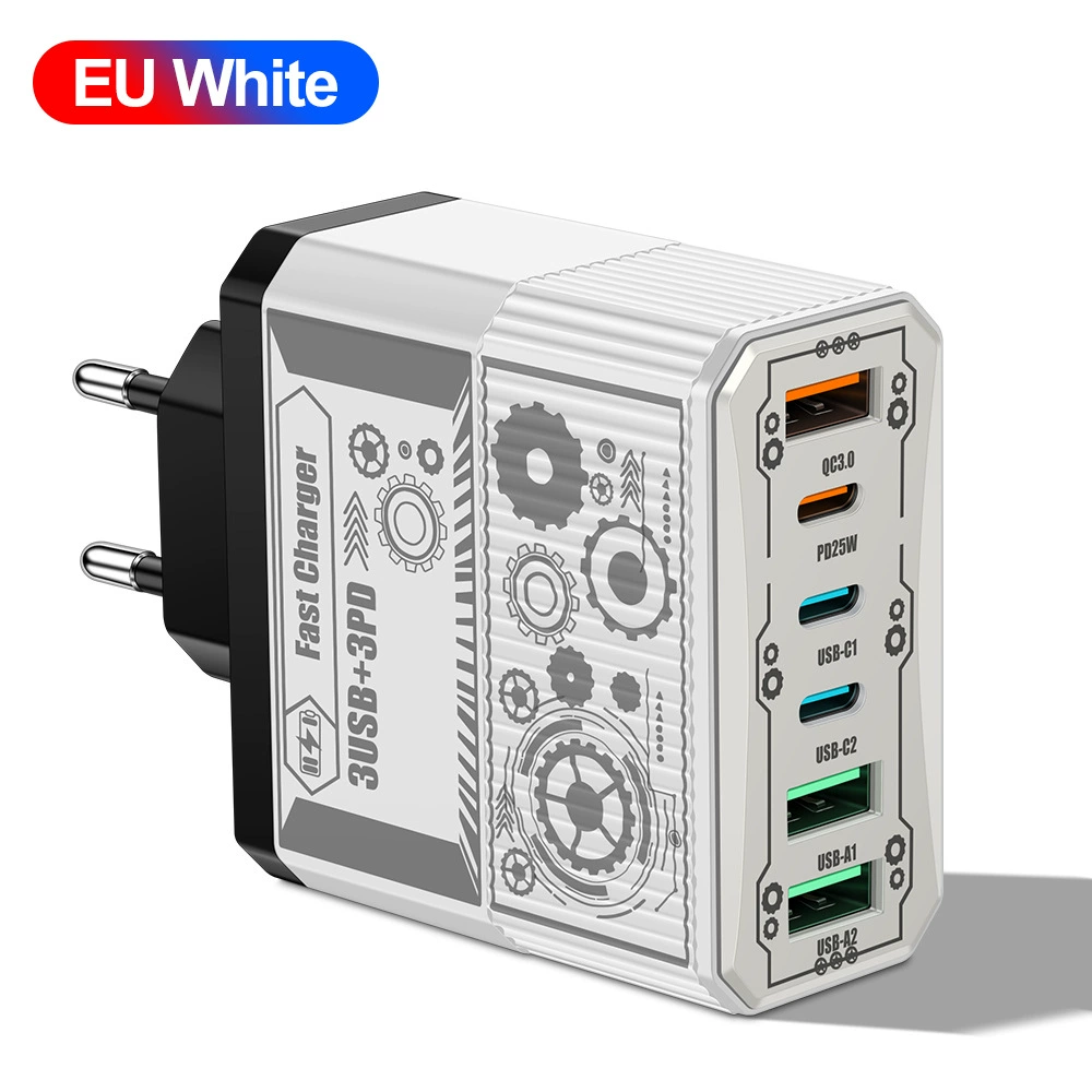 6-в-1 зарядное устройство Mecha BK304, QC3.0 многопортовое USB с PD25W, варианты вилок EU/US/UK