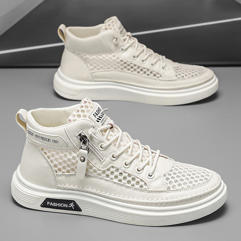 2026 primavera tendencia nueva malla hueca transpirable con suela gruesa zapatos casuales para hombres explosión de zapatos anti-deslizantes de alta altura