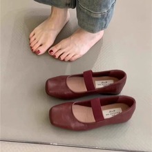 法式复古玛丽珍鞋女2025秋季新款平底单鞋芭蕾舞奶奶瓢鞋红色皮鞋