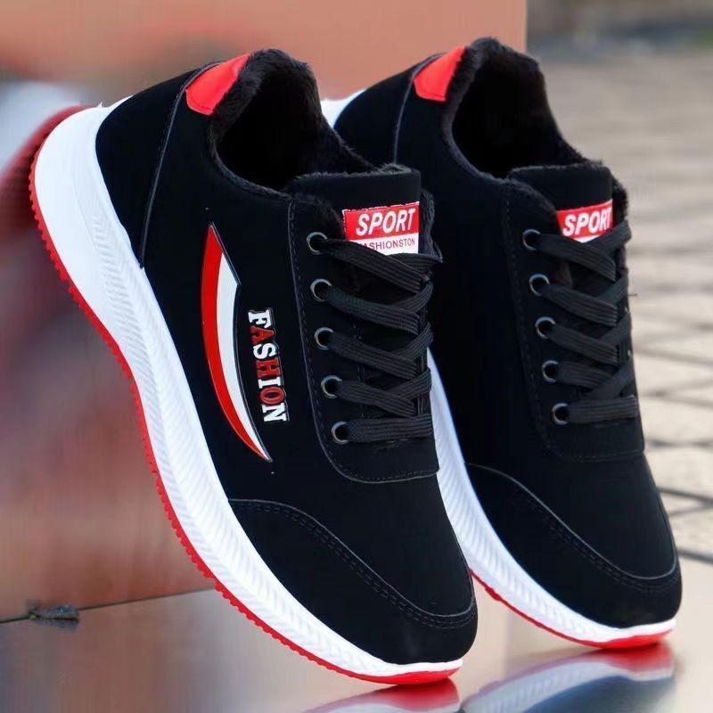 2026 New Men's Shoes with Fleece Lining, Warm Cotton Shoes, Men's Sneakers, Single Cotton, Same Style Leather Surface, Waterproof Running Shoes for Men