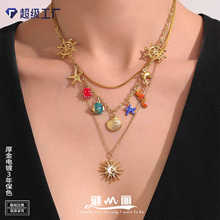 谜丽欧美海洋风度假滴油海星贝壳海马锁骨项链钛钢吊坠多配件批发