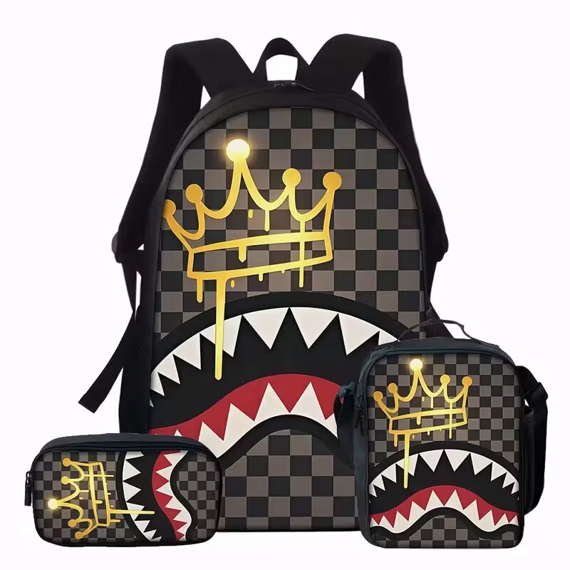 Cross-Border Camouflage Shark Student Schoolbag Large Capacity Lightweight Backpack 2026 New Large Capacity Fashionable Backpack Cross-Border Camouflage Shark Student Schoolbag Large Capacity Lightweight Backpack 2026 New Large Capacity Fashionable Backpack