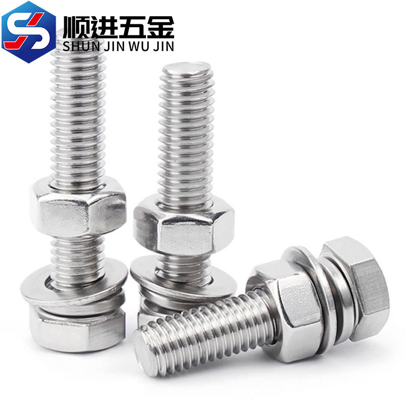 316L acero inoxidable perno hexagonal macho conjunto de tuerca de tornillo conjunto de cojín elástico plano completo M6M8M10M12-M20 image 3