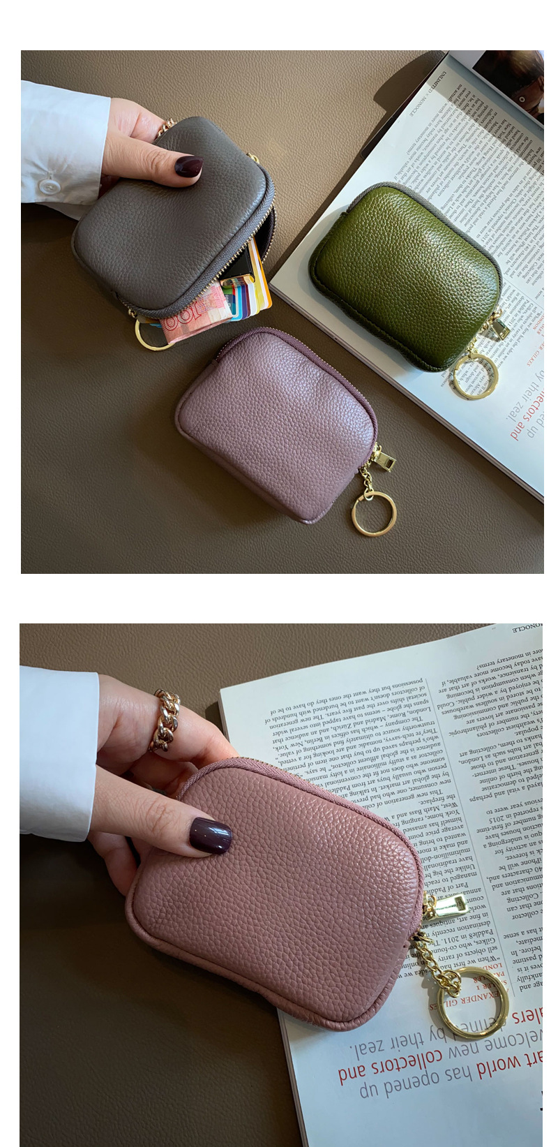 Frau Einfarbig Leder Reißverschluss Brieftaschen display picture 1