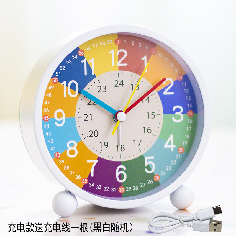 充電早教児童金属小目覚まし時計女の子男の子デスクトップ起き時計学生用専用学習時計|undefined