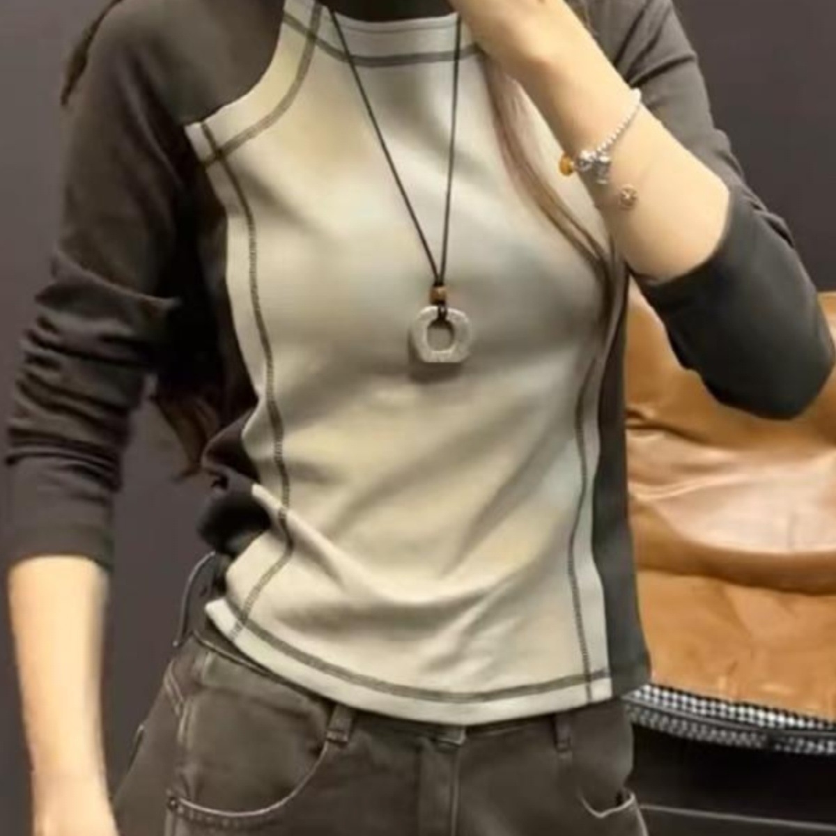 大码纯棉美式复古插肩袖加厚内搭长袖T恤女胖mm秋季显瘦修身上衣