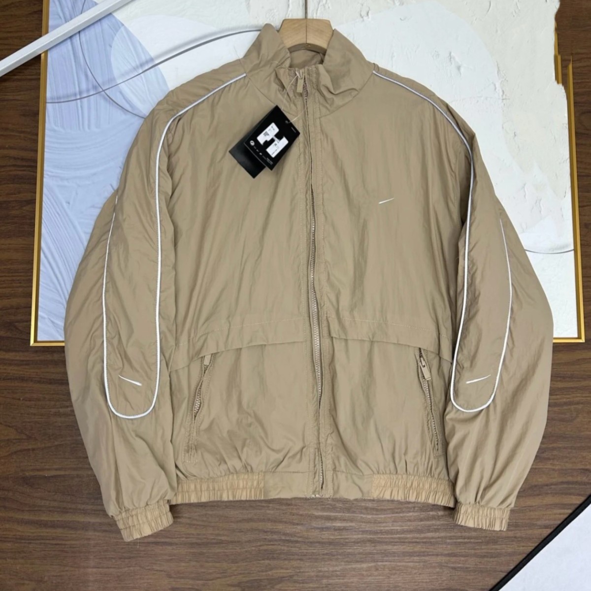 Correct Version of the New Embroidered Small Logo Reflective Patchwork Stand Collar Jacket Woven Coat Set Unisex Windbreaker 8622