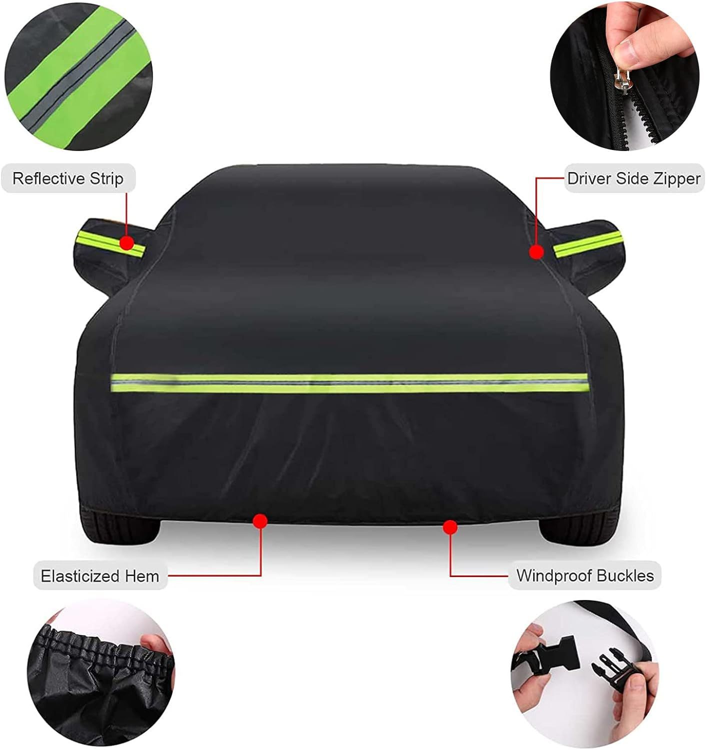 Black Heat-Absorbing Car Protective Cover Waterproof Sun Protection Rain Uv Protection Car Cover Outdoor Car Cover Cross-Border