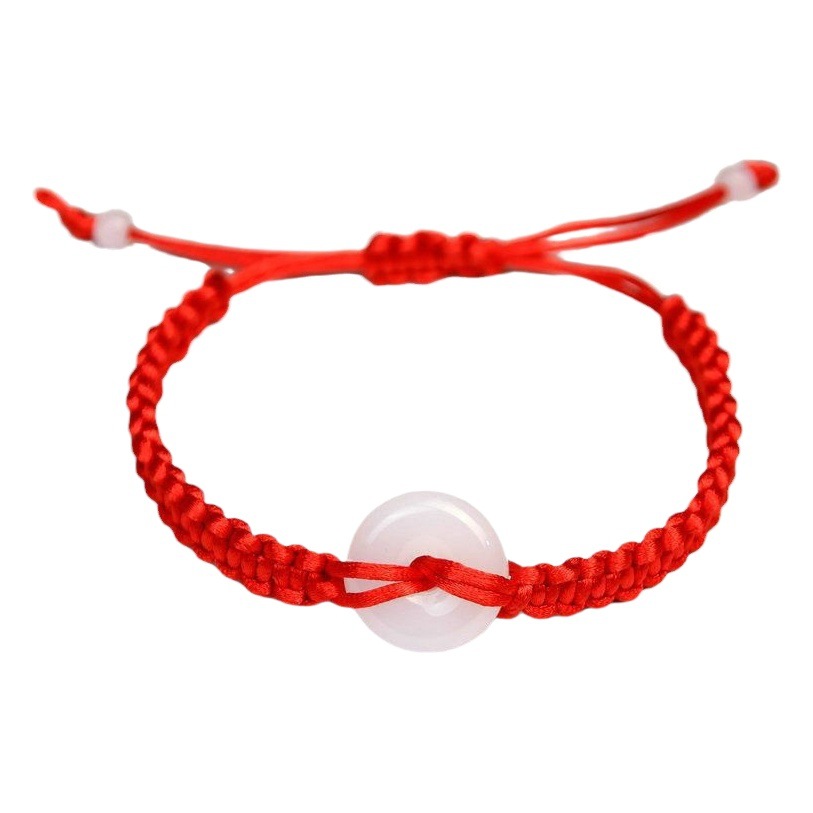 Ethnic style red rope bracelet imitation Jade safety buckle woven colorful flower knot couple bracelet Dragon Boat Festival auspicious jewelry